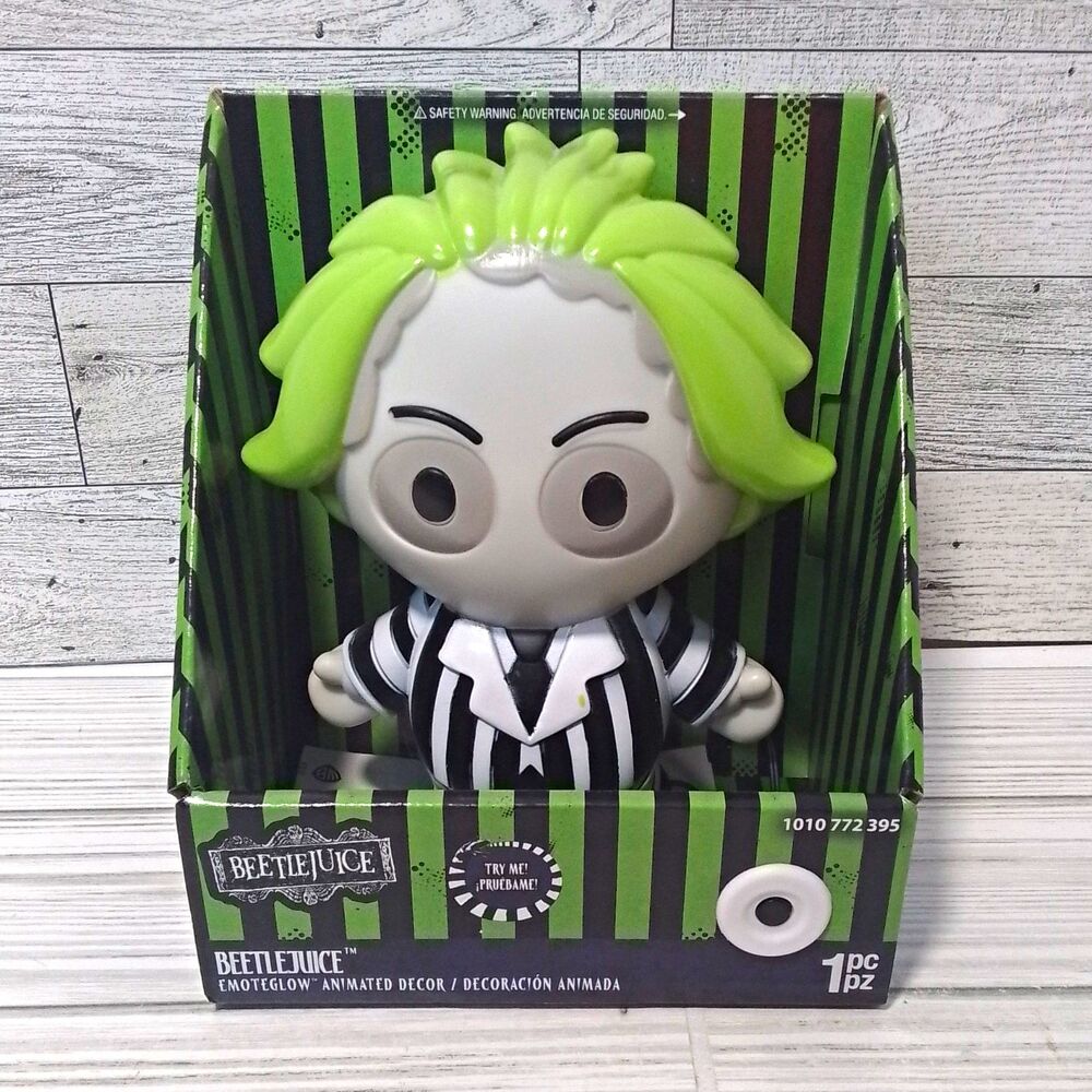 Beetlejuice EmoteGlow Animated Plastic Figurine Decor - Green Hair Black White